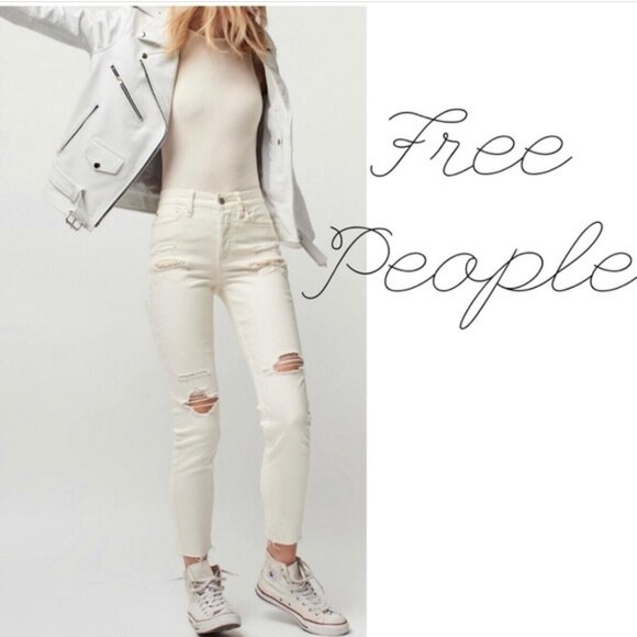 Free People Lacey Stilt Denim Distressed Jeans - Picture 1 of 8